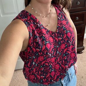Ann Taylor Floral Sleeveless Top - Pink and Blue